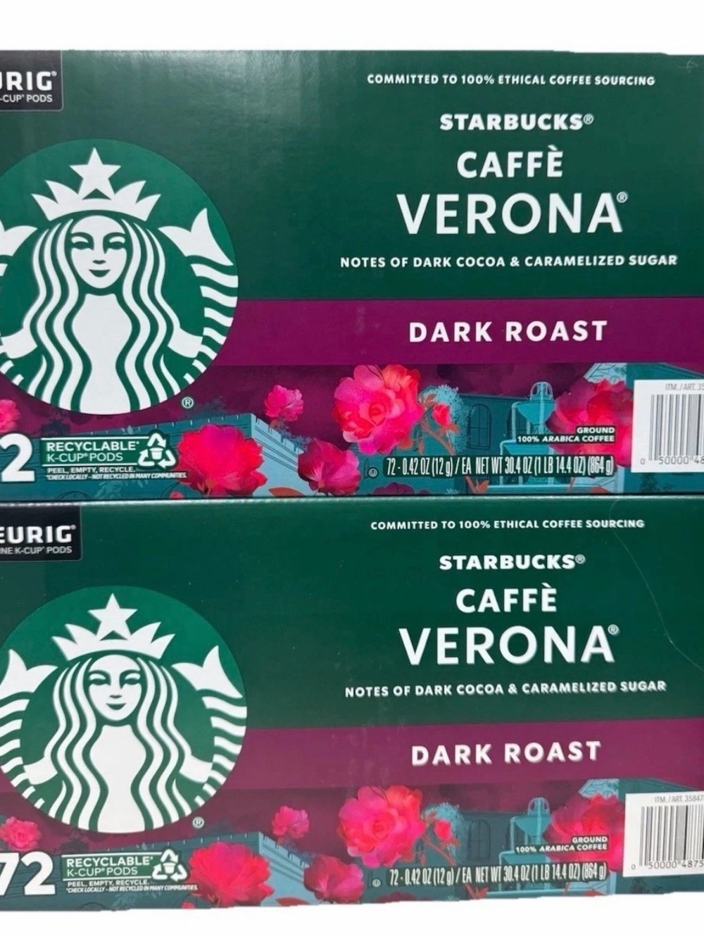 2 Pack Starbucks Coffee Caffe Verona Dark Roast K-Cup Pod 72 Count BB 1/27